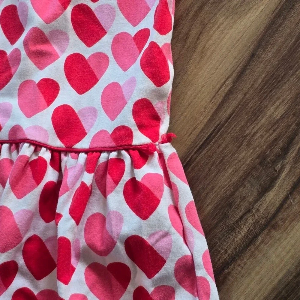 Gymboree Heart Print‎ Dress Kids Size 12 Pink Red Short Sleeve Drop Waist Love